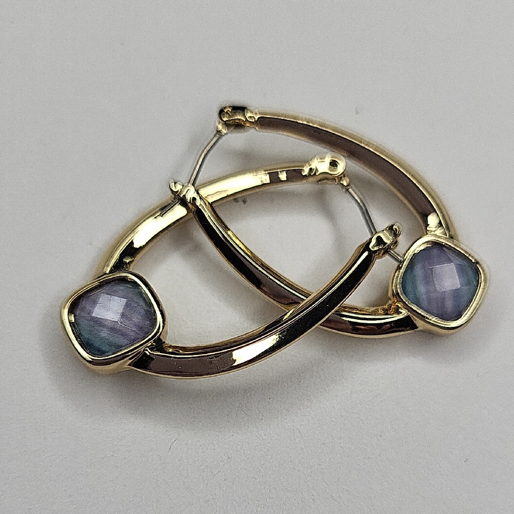 Gold and Purple Hoop Earrings
